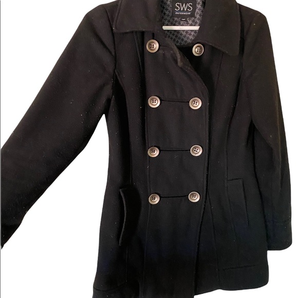 BLACK BUTTON UP COAT SIZE SMALL SWS - Picture 1 of 8